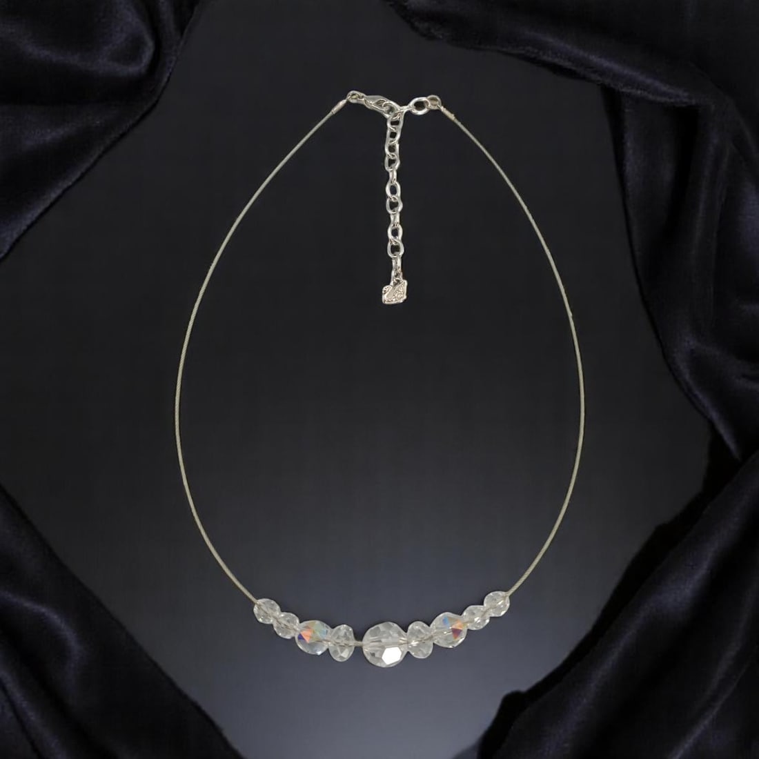 SWAROVSKI VINTAGE: Estate Wire Necklace - Brilliant-Cut Clear Beads on Silvertone Cable, 26cm (1 of 1)