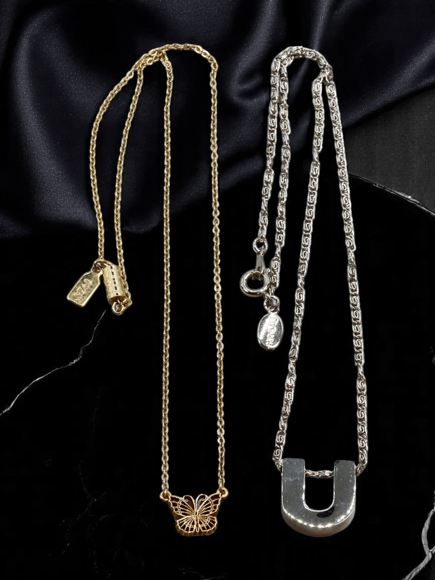 USA: 1928 & Parklane - Vintage Charm Butterfly Pendant and Bold Silver-Tone U Pendant Necklaces (1 of 1)