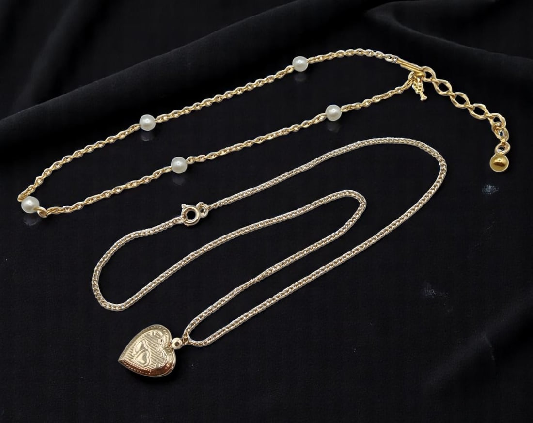 Eternal Elegance - Heart Locket Pendant & Pearl Accent Chain Necklaces Set (1 of 1)