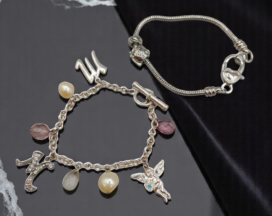 Modern Whimsy - Charm and Snake Chain Bracelets Set, 18-20cm: Celebrate individuality and playful elegance with this beautifully curated duo of bracelets. The first, a classic snake chain bracelet, is accented by a delicate heart clasp and an engraved charm bear