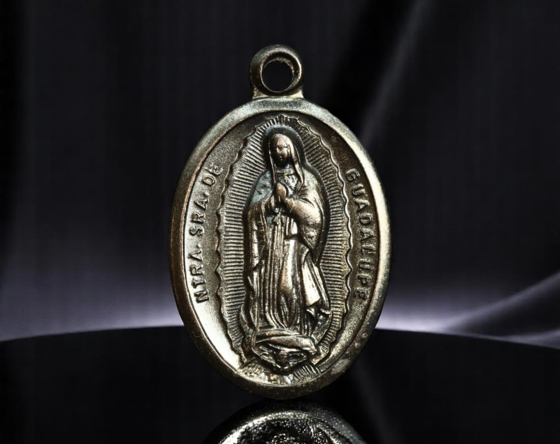 MEXICO: Marian Symbolism - Our Lady of Guadalupe Devotional Medal, ca. Mid-20th Century, 25mm: This devotional medal honors Mexico's most revered religious figure-Our Lady of Guadalupe-whose miraculous apparition in 1531 became a cornerstone of Latin American Catholic identity. The obverse feat