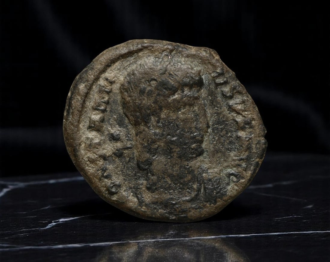 ROMAN EMPIRE: AE Coin Bronze Issue, 18mm: Issued during one of the most transformative epochs of the Roman Empire, this bronze coin embodies the endurance and adaptability of Roman statecraft across centuries. Its compact flan and timeworn su