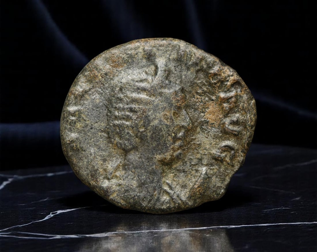 ROMAN EMPIRE: Ancient AE Coin Bronze Issue, 20mm: Issued during one of the most transformative epochs of the Roman Empire, this bronze coin embodies the endurance and adaptability of Roman statecraft across centuries. Its compact flan and timeworn su