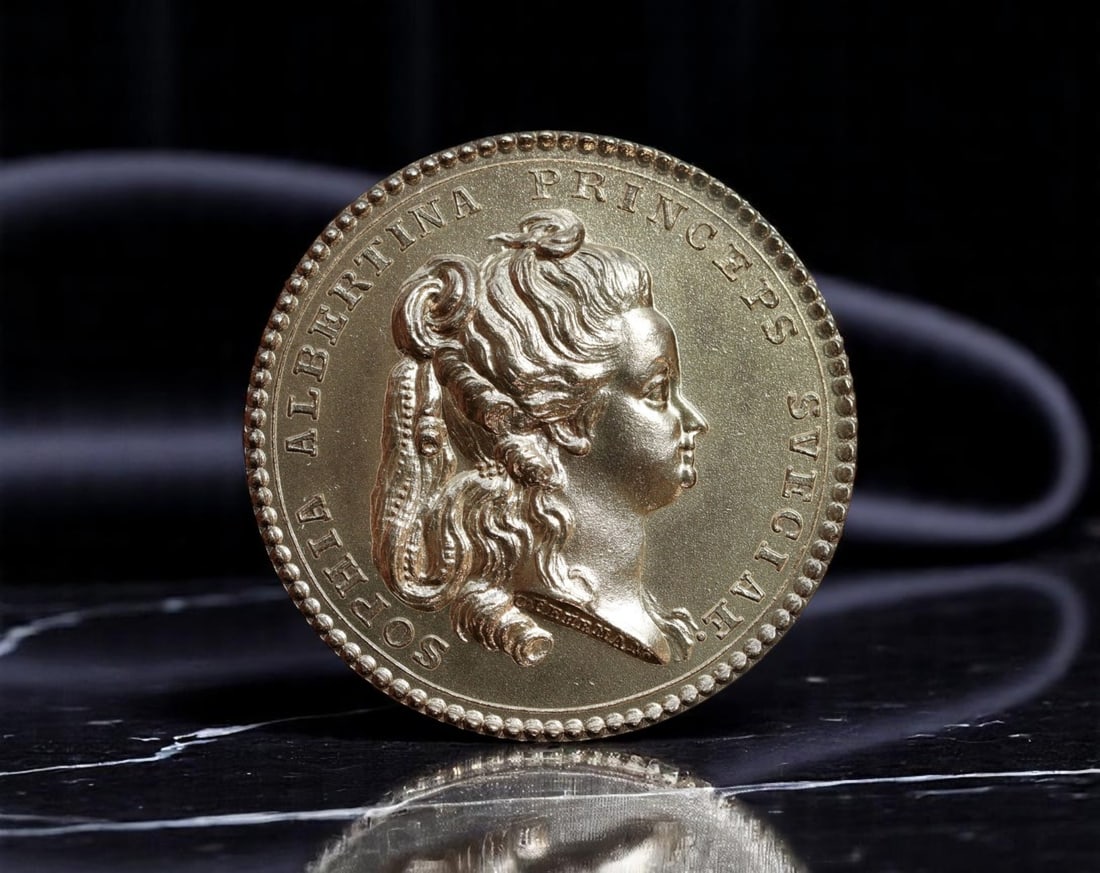 SWEDEN: Princess Sophia Albertina - Neoclassical Tribute Medal, 1783, 35mm: Struck in 1783, this neoclassical medal commemorates Princess Sophia Albertina of Sweden, a noblewoman of political consequence and symbolic sisterly devotion. Her youthful likeness, rendered in high 