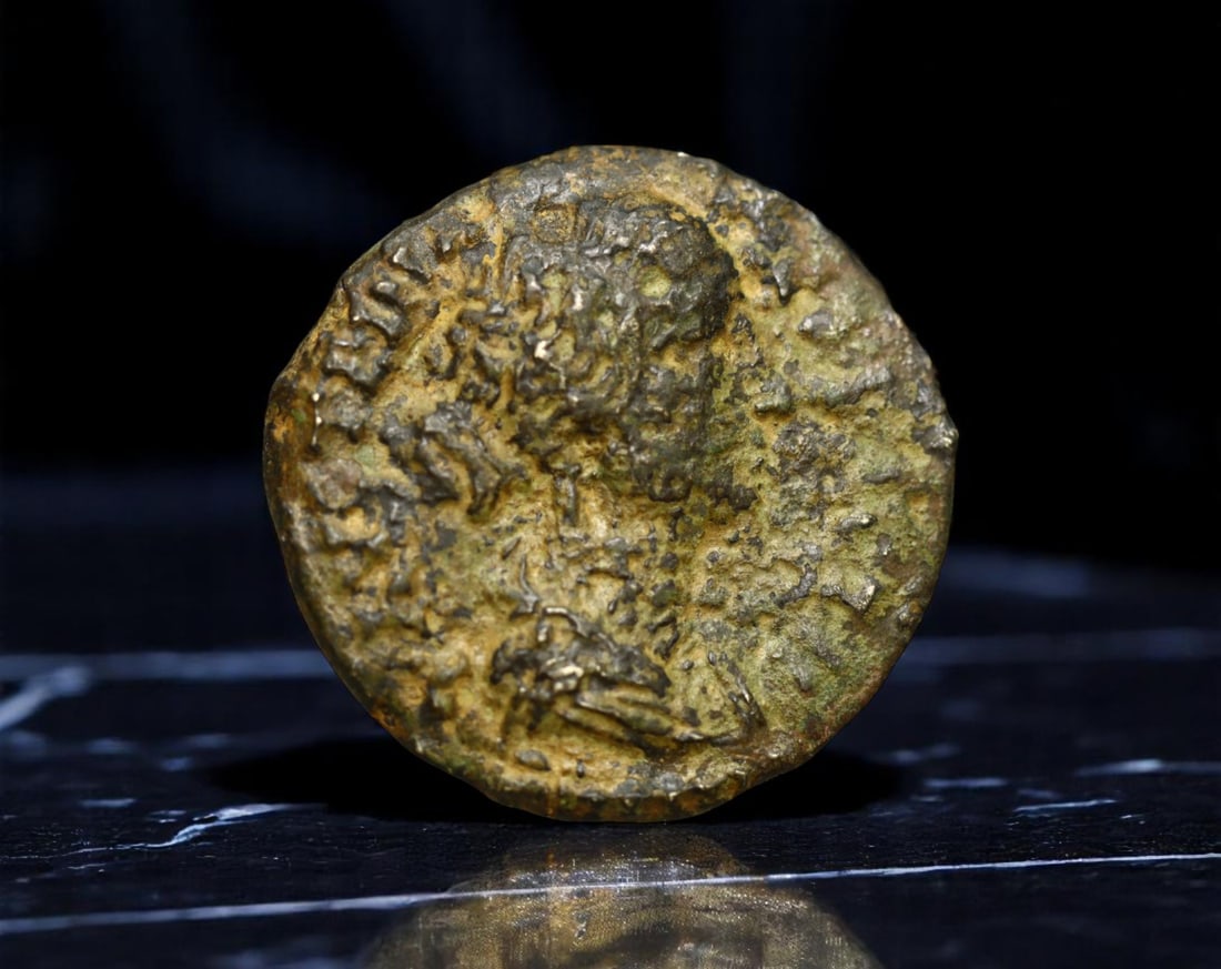 ROMAN EMPIRE: Ancient AE Coin Bronze Issue, 29mm: Issued during one of the most transformative epochs of the Roman Empire, this bronze coin embodies the endurance and adaptability of Roman statecraft across centuries. Its compact flan and timeworn su