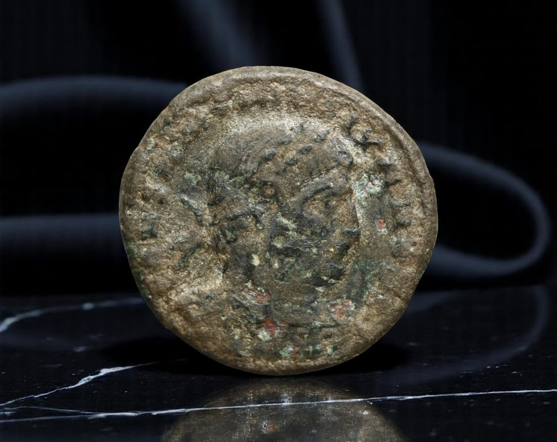ROMAN EMPIRE: AE Coin Bronze Issue, 17mm: Issued during one of the most transformative epochs of the Roman Empire, this bronze coin embodies the endurance and adaptability of Roman statecraft across centuries. Its compact flan and timeworn su