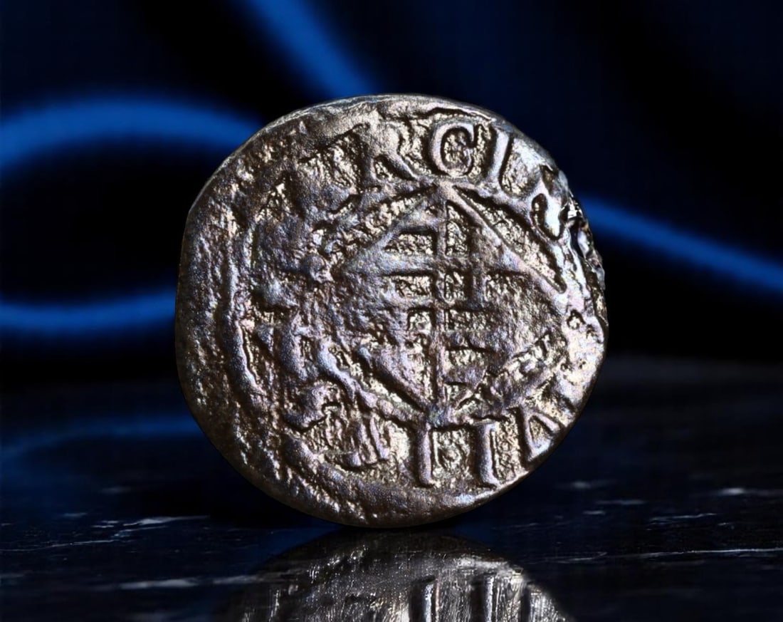 CATALONIA: Philip IV - City of Barcelona Ardite Coin, 1640, 16mm: Struck in the pivotal year of 1640 during the Catalan Revolt, this copper Ardite from Barcelona bears both political and geographic symbolism. The obverse presents a stylized left-facing bust flanked 