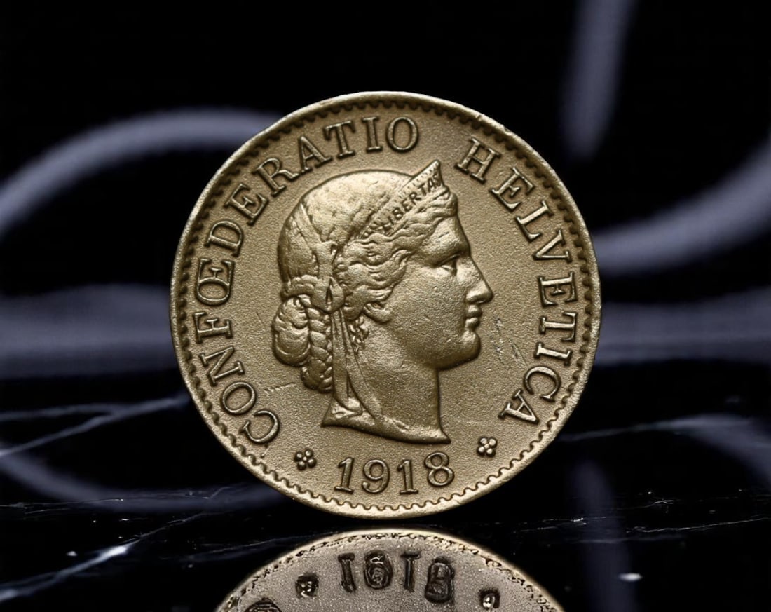 SWITZERLAND: Liberty and Confederation - 5 Rappen Coin, 1918 B Bern Mint, 17mm (1 of 2)