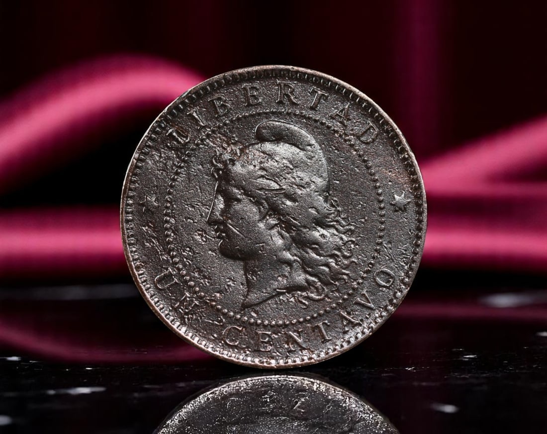 ARGENTINA: Liberty and Unity - Un Centavo Coin, 1890, 25mm: Struck in the pivotal year of 1890, amid political turbulence and economic realignment, this 1 Centavo coin embodies Argentina's national ideals of Libertad and Unidad. The obverse proudly displays th