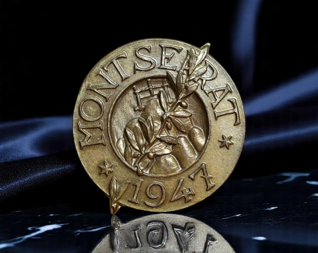 SPAIN/CATALONIA: Montserrat Pilgrimage - Olive Branch Symbolism Commemorative Badge Coin, 1947, 18mm (1 of 2)