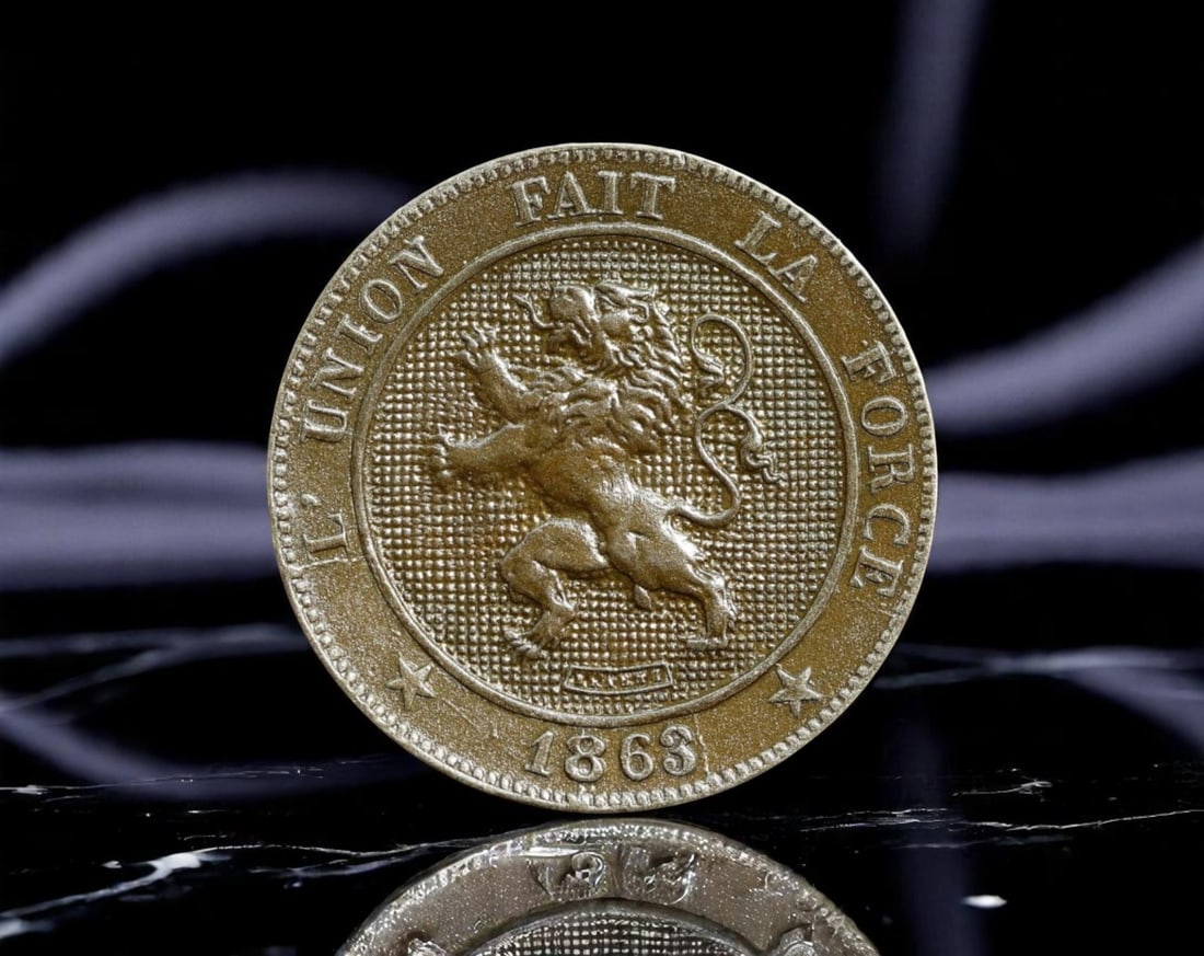 BELGIUM: Leopold I - Strength Through Unity 5 Centimes Coin, 1863, 15mm (1 of 2)