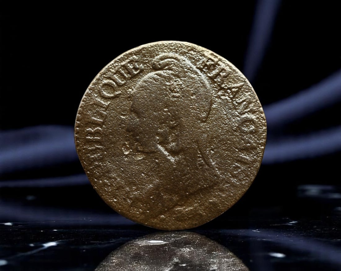FRANCE: Revolutionary Valor - 5 Centimes Coin, ca. Late 1790s A Paris Mint, 28mm: Struck amid the fervent transformation of France from monarchy to republic, this 5 Centimes piece embodies the ideals of Liberte, egalite, Fraternite that defined an era. The obverse features a defian