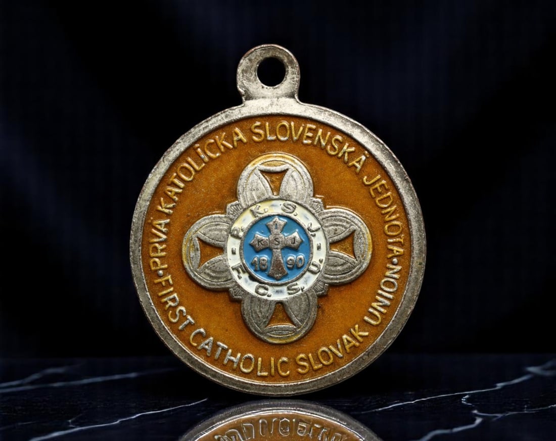 USA/SLOVAK DIASPORA: Sorrowful Mother - First Catholic Slovak Union Membership Medal, 32mm: Struck as a dual emblem of cultural identity and Marian devotion, this 32mm medal was issued by the First Catholic Slovak Union (F.C.S.U.), a fraternal organization formed in 1890 to serve Slovak immi