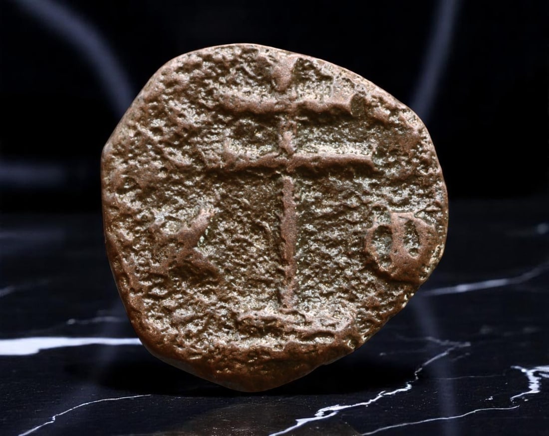 CRUSADER STATES: Latin Cross - Anonymous Bronze Fals, c. 12th Century, 15mm (1 of 2)