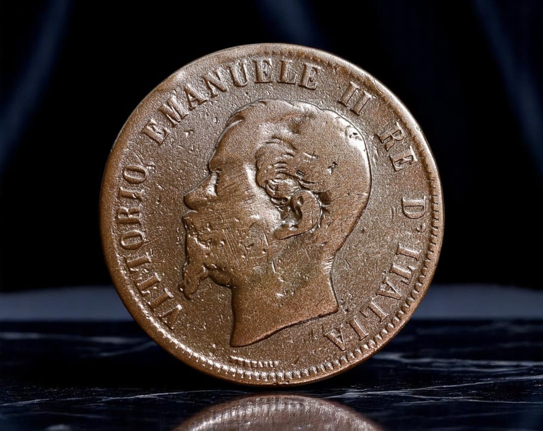 ITALY: Vittorio Emanuele II - National Unification 10 Centesimi Coin, 1863, 29mm: Issued just two years after the formal proclamation of the Kingdom of Italy in 1861, this 10 Centesimi coin stands as a circulating testament to the unification of the Italian peninsula under King Vit