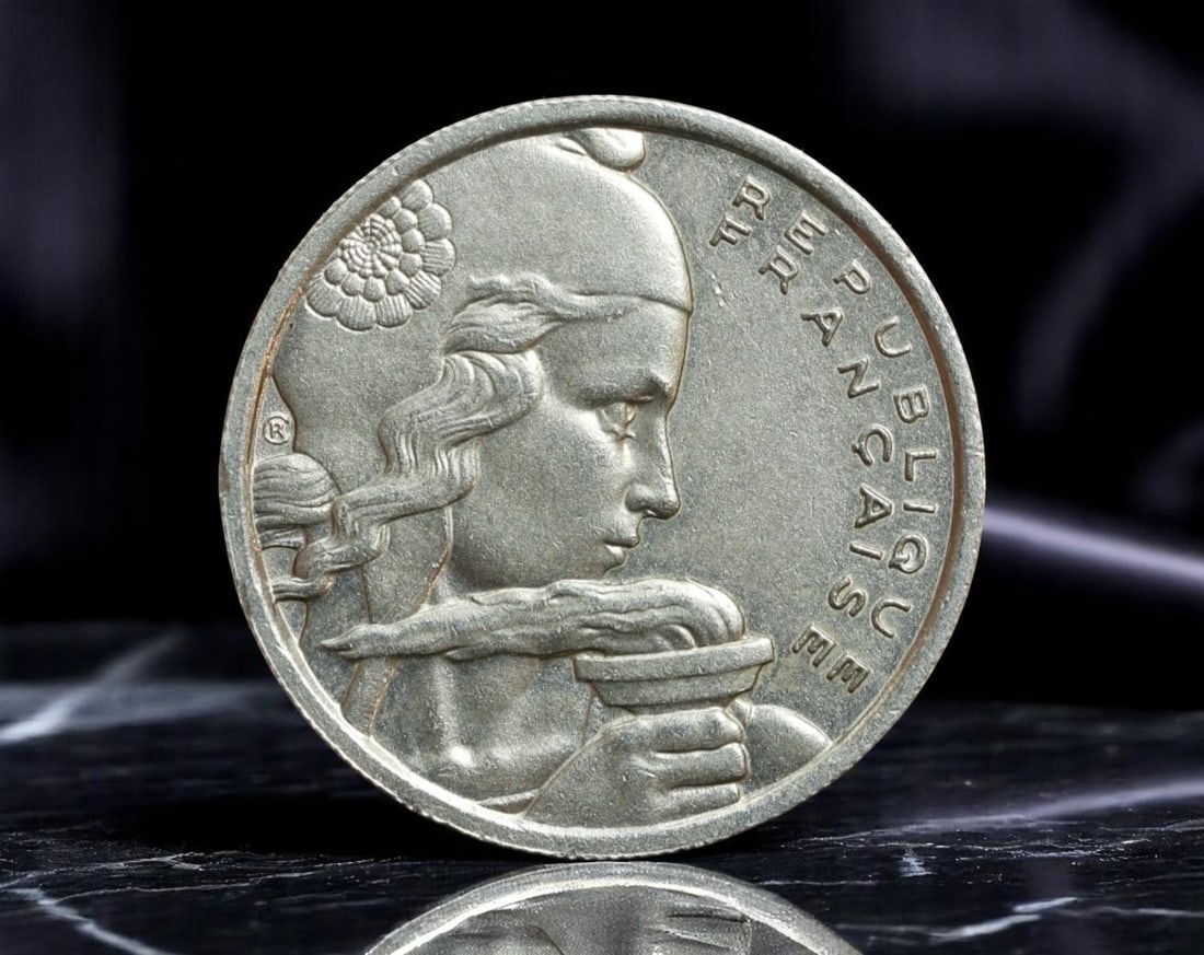 FRANCE: Republican Liberty - Marianne and Torch 100 Francs Coin, 1954, 24mm: Issued during the post-war reconstruction of France, this 100 Francs coin captures the enduring spirit of republican liberty through a striking neoclassical image of Marianne, the allegorical embodime