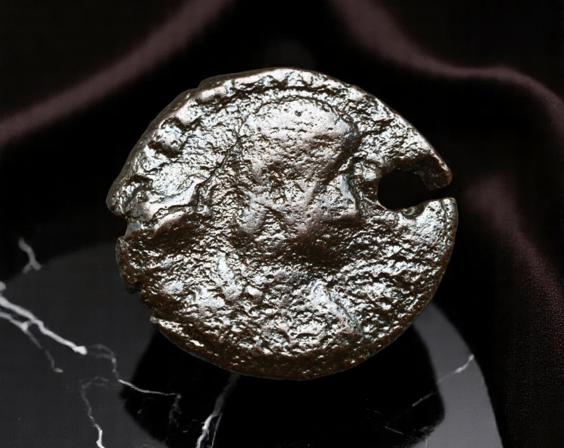 ROMAN EMPIRE: Ancient AE Coin Bronze Issue, 22mm: Issued during one of the most transformative epochs of the Roman Empire, this bronze coin embodies the endurance and adaptability of Roman statecraft across centuries. Its compact flan and timeworn su