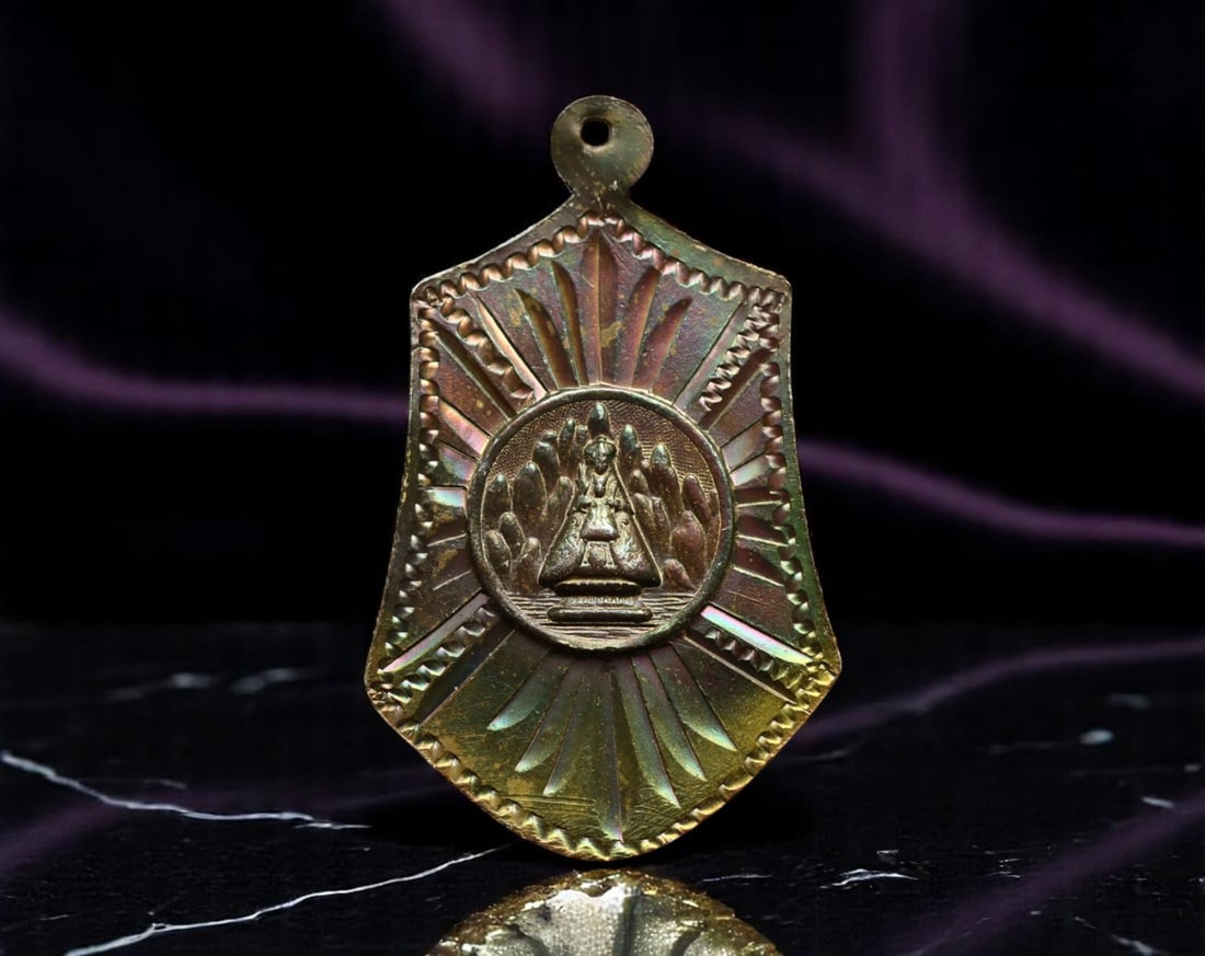 SPAIN: Montserrat Devotion - Virgin of the Mountain Silver Shield Medal, c. Early 20th Century, 31mm (1 of 2)