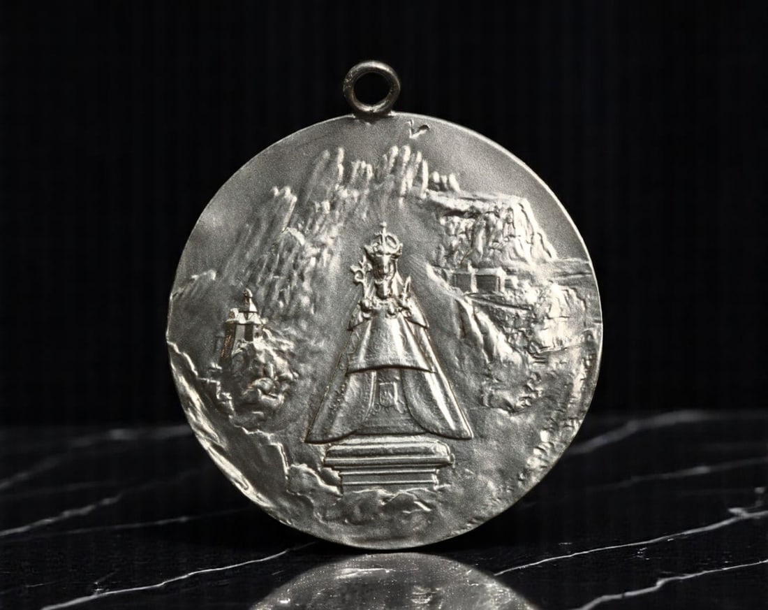 SPAIN: Our Lady of Montserrat - Black Madonna of the Mountain Sanctuary Silver Medal, c.1950s, 32mm (1 of 2)