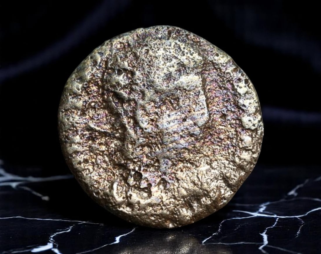ROMAN EMPIRE: Ancient AE Coin Bronze Issue, 15mm: Issued during one of the most transformative epochs of the Roman Empire, this bronze coin embodies the endurance and adaptability of Roman statecraft across centuries. Its compact flan and timeworn su