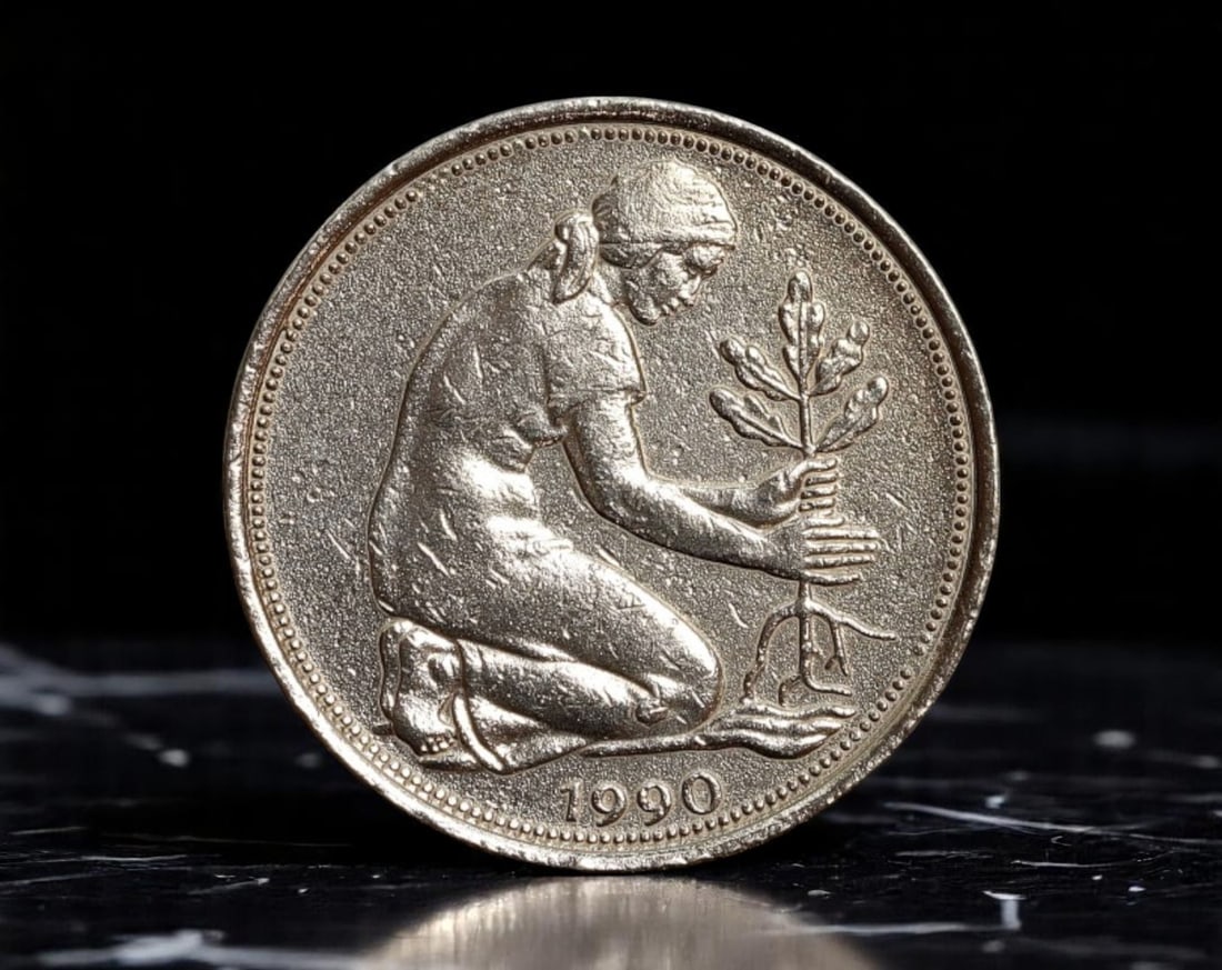 GERMANY: Reunification Era - 50 Pfennig Coin, 1990 D, 20mm (1 of 2)