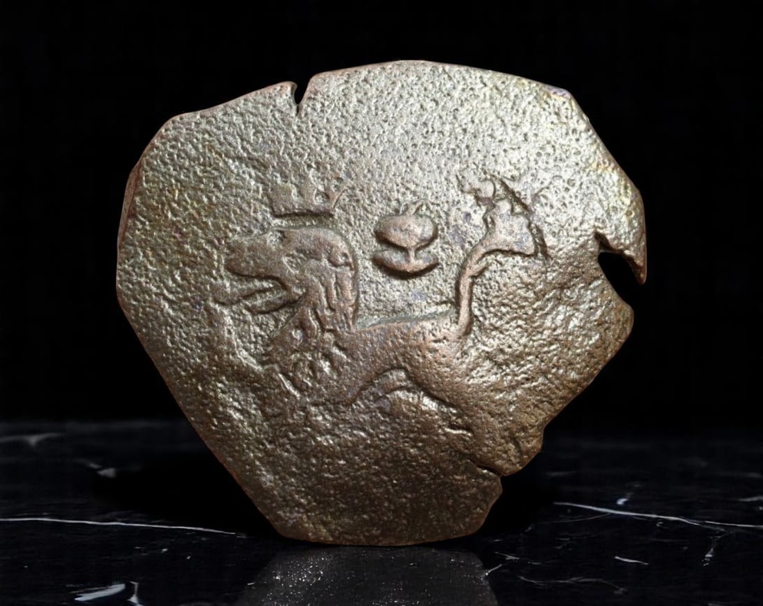 SPAIN: Philip II - Leon and Castle Type 2 Maravedis Coin, ND (22mm): This undated hammered copper 2 Maravedis coin from the reign of Philip II of Spain presents the quintessential imagery of Habsburg-era Spain. One side displays a crowned lion passant, emblematic of th