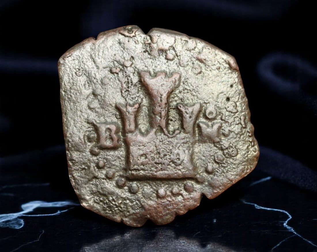 SPAIN: Philip II - Copper 2 Maravedis Coin, ca. 1584-1585 B Burgos Mint (21x20mm) (1 of 2)