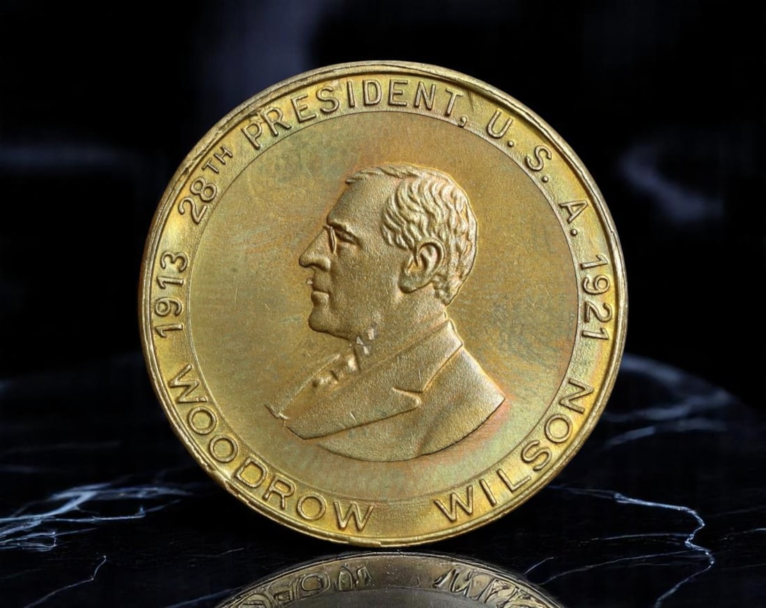 UNITED STATES: Woodrow Wilson - Brass Presidential Medal, 'The Professor,' 1913-1921 Issue (26mm) (1 of 2)