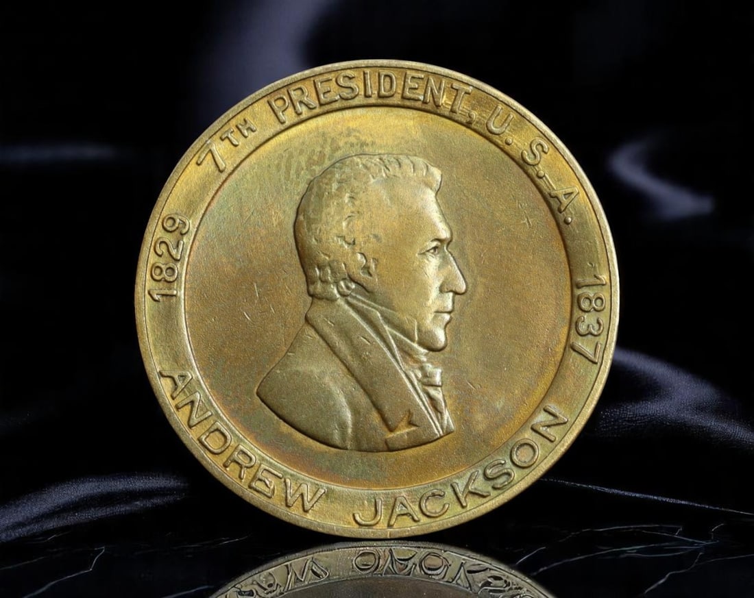 UNITED STATES: Andrew Jackson - Bronze Presidential Medal, 1829-1837 (26mm): This 26mm bronze medal commemorates Andrew Jackson, the 7th President of the United States, known for his populist style and decisive leadership during a transformative period in American history. The