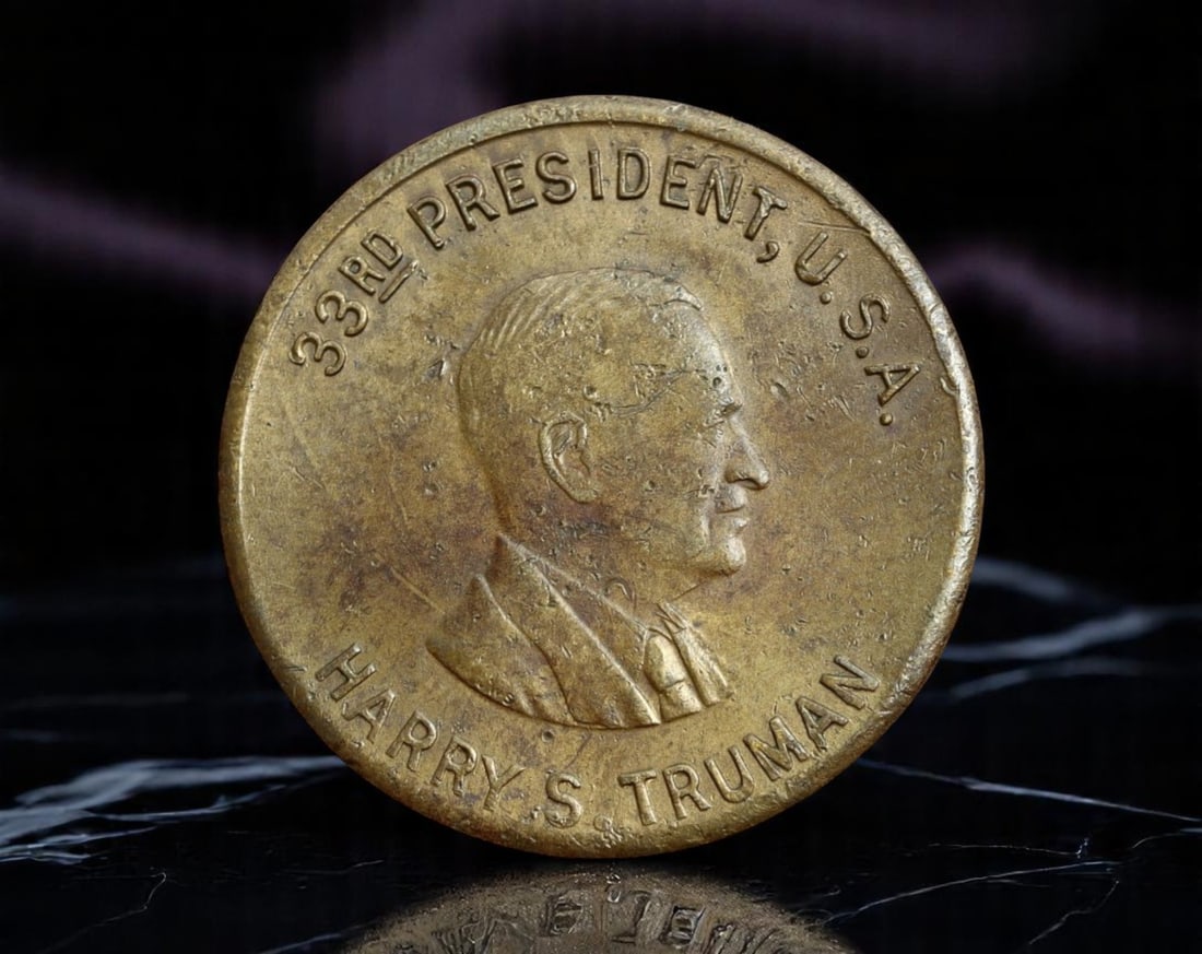 UNITED STATES: Harry S. Truman - Bronze Presidential Medal, 1945-1953 (26mm): This 26mm bronze medal honors Harry S. Truman, 33rd President of the United States, who assumed office in a time of immense global change. The obverse features a right-facing bust of Truman with the i