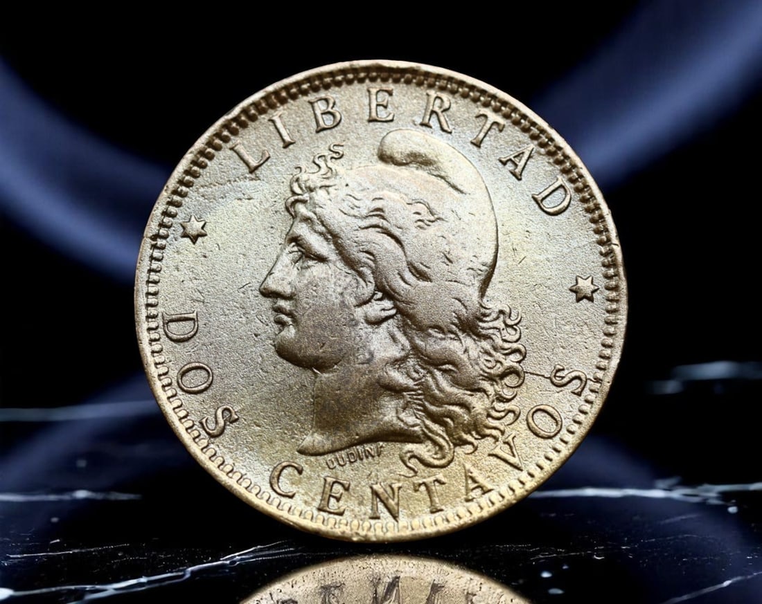 ARGENTINA: Liberty and Union - Republic Emblem 2 Centavos Coin, 1893, 30mm (1 of 2)