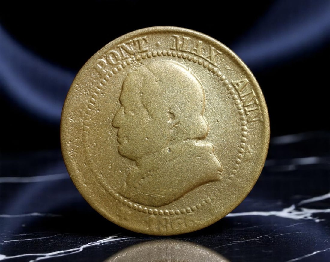 ITALY/PAPAL STATES: Pope Pius IX - Temporal Authority 1 Soldo Coin, 1866 R Rome Mint, 26mm (1 of 2)