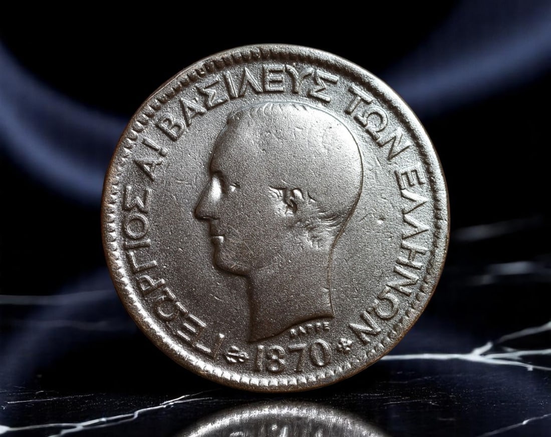 GREECE: King George I - Foundations of a Modern Nation 10 Lepta Coin, 1870, 30mm (1 of 2)