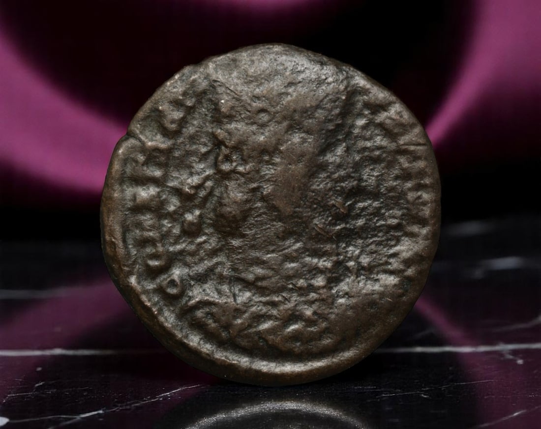 ROMAN EMPIRE: Ancient AE Coin Bronze Issue, 15mm: Issued during one of the most transformative epochs of the Roman Empire, this bronze coin embodies the endurance and adaptability of Roman statecraft across centuries. Its compact flan and timeworn su