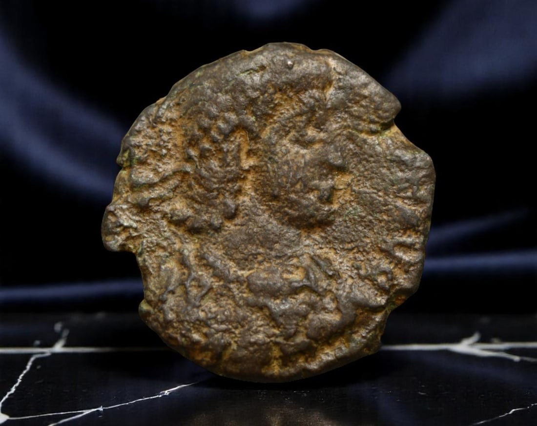ROMAN EMPIRE: Ancient AE Coin Bronze Issue, 16mm: Issued during one of the most transformative epochs of the Roman Empire, this bronze coin embodies the endurance and adaptability of Roman statecraft across centuries. Its compact flan and timeworn su