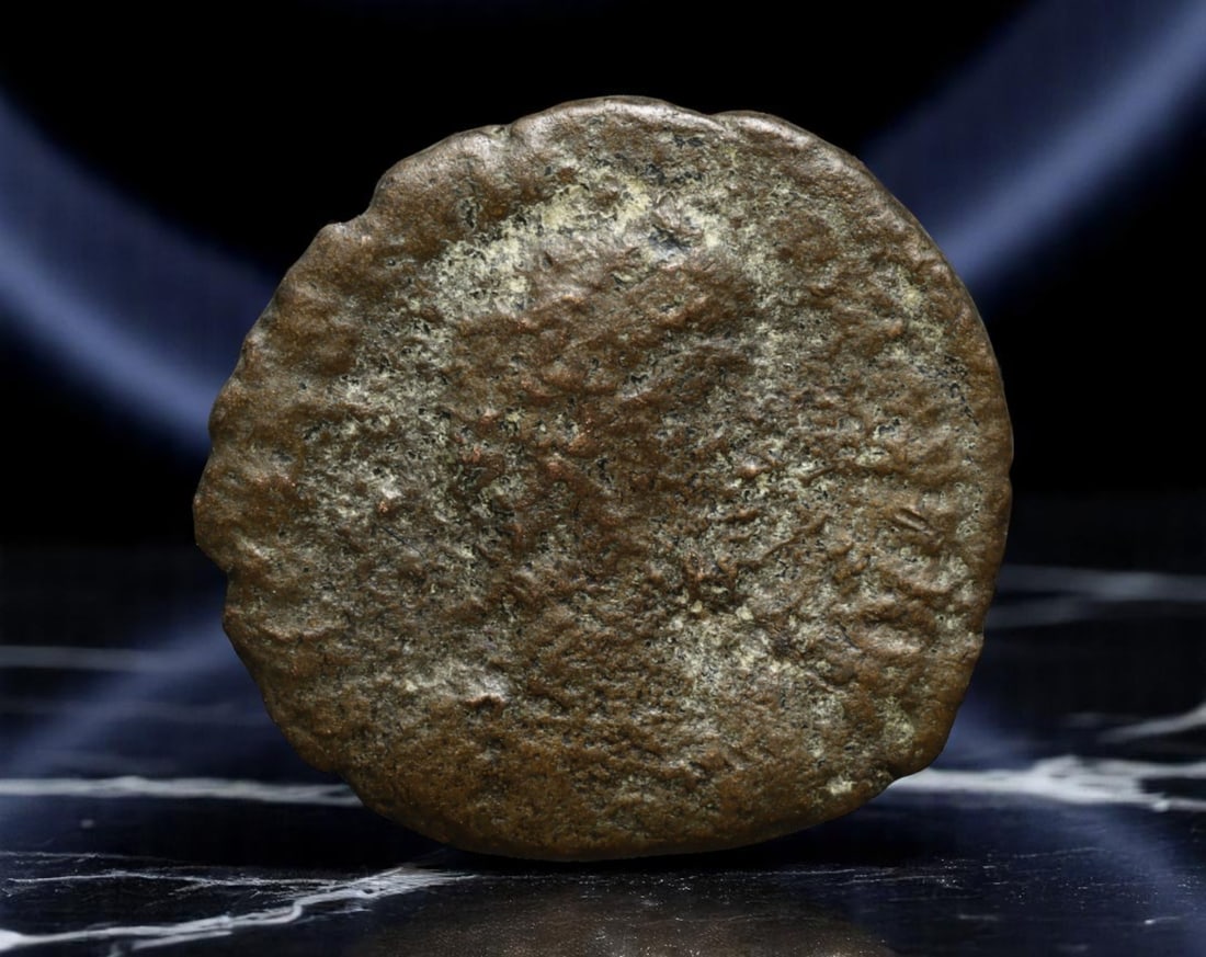 ROMAN EMPIRE: Ancient AE Coin Bronze Issue, 16mm: Issued during one of the most transformative epochs of the Roman Empire, this bronze coin embodies the endurance and adaptability of Roman statecraft across centuries. Its compact flan and timeworn su