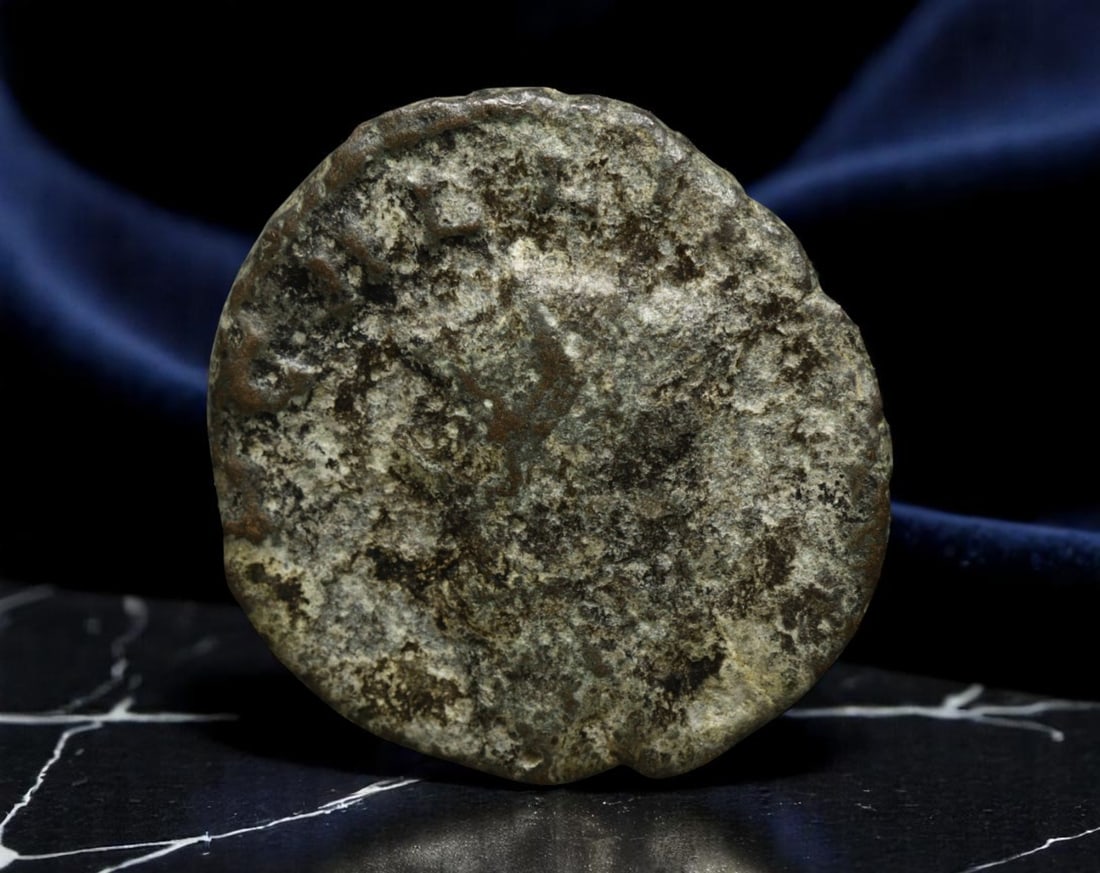 ROMAN EMPIRE: Ancient AE Coin Bronze Issue, 17mm: Issued during one of the most transformative epochs of the Roman Empire, this bronze coin embodies the endurance and adaptability of Roman statecraft across centuries. Its compact flan and timeworn su