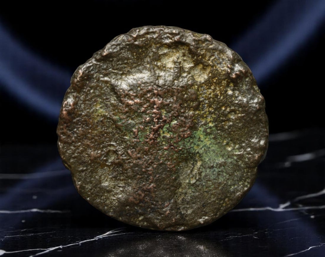 ROMAN EMPIRE: Ancient AE Coin Bronze Issue, 16mm: Issued during one of the most transformative epochs of the Roman Empire, this bronze coin embodies the endurance and adaptability of Roman statecraft across centuries. Its compact flan and timeworn su