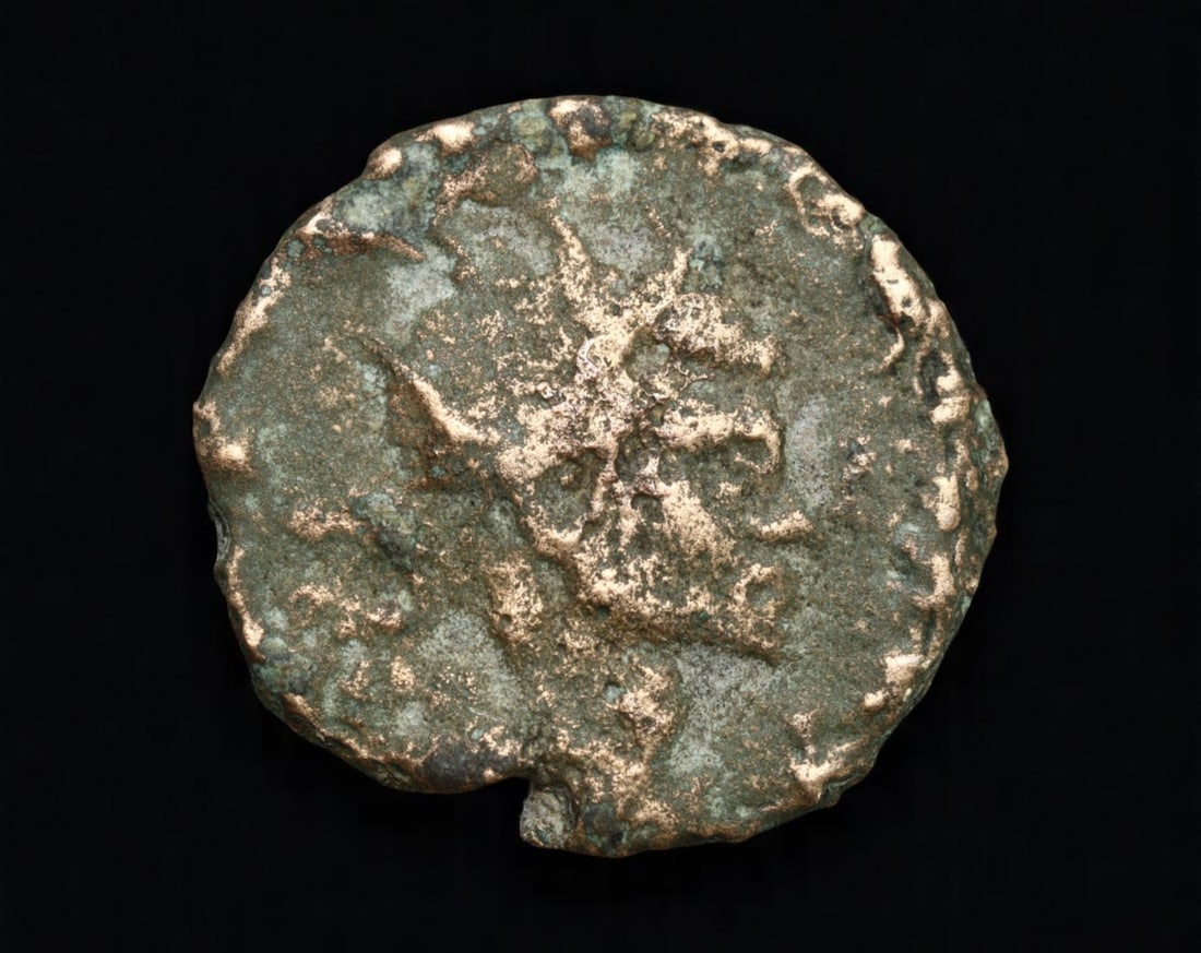 ROMAN EMPIRE: Ancient AE Coin - Bronze Issue, 17mm: A diminutive bronze coin from the Roman Empire, emblematic of the empire's evolving monetary system during times of economic transition. As silver reserves dwindled and inflation surged, bronze coinag