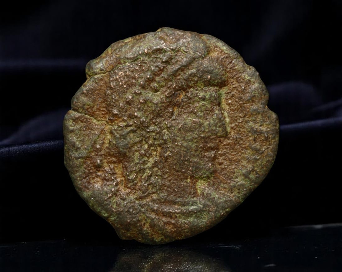 ROMAN EMPIRE: Ancient AE Coin Bronze Issue, 17mm: Issued during one of the most transformative epochs of the Roman Empire, this bronze coin embodies the endurance and adaptability of Roman statecraft across centuries. Its compact flan and timeworn su