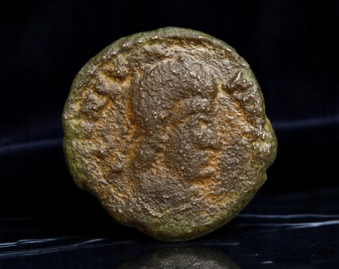 ROMAN EMPIRE: Ancient AE Coin - Bronze Issue, 15.6mm: A diminutive bronze coin from the Roman Empire, emblematic of the empire's evolving monetary system during times of economic transition. As silver reserves dwindled and inflation surged, bronze coinag