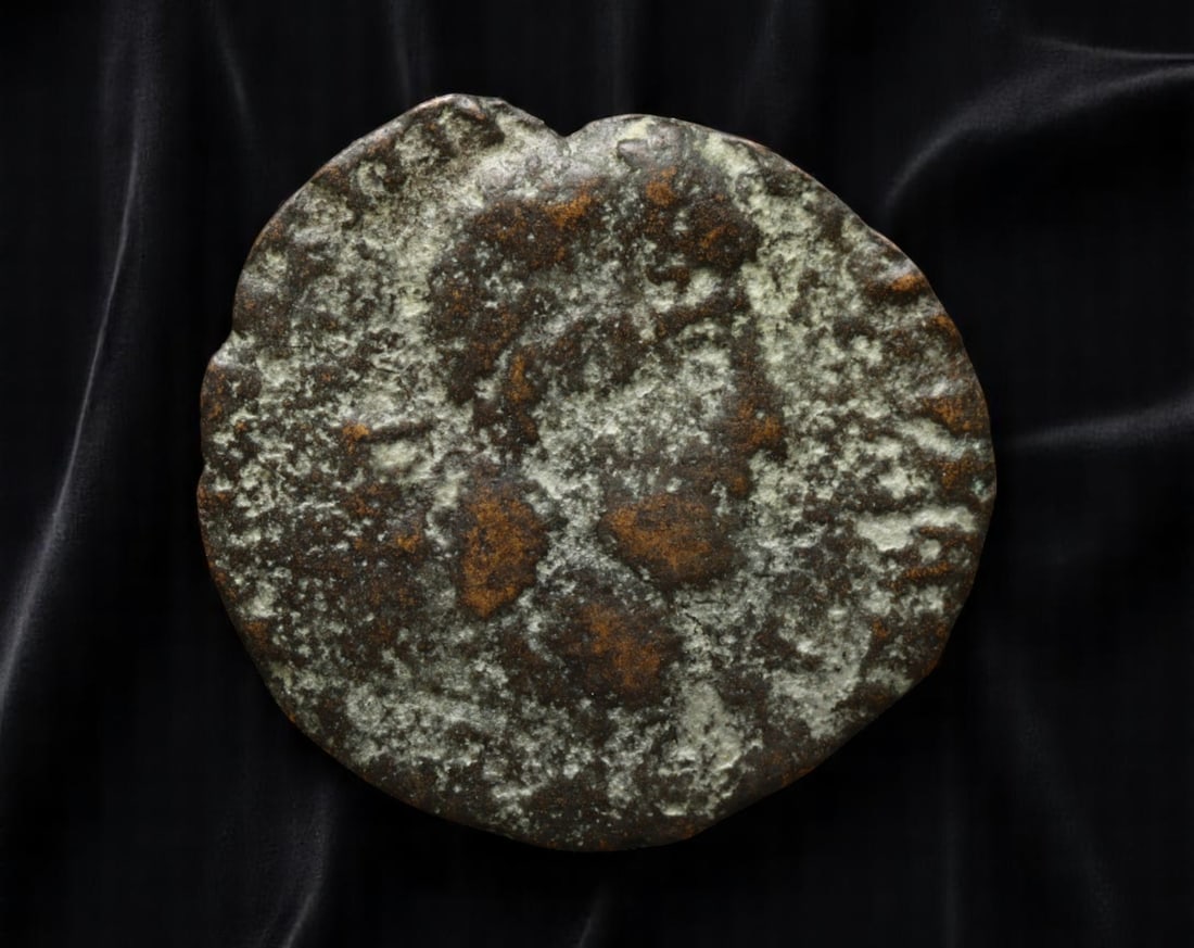 ROMAN EMPIRE: Ancient AE Coin Bronze Issue, 15mm: Issued during one of the most transformative epochs of the Roman Empire, this bronze coin embodies the endurance and adaptability of Roman statecraft across centuries. Its compact flan and timeworn su