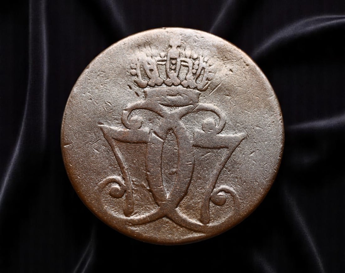 DENMARK: Christian VII - Royal Monogram Skilling Danske Coin, 1771 K.M., 30mm: Issued under the reign of Christian VII, this 1771 Skilling Danske reflects the royal authority and traditionalism of Denmark's absolute monarchy during a turbulent period. The obverse proudly display