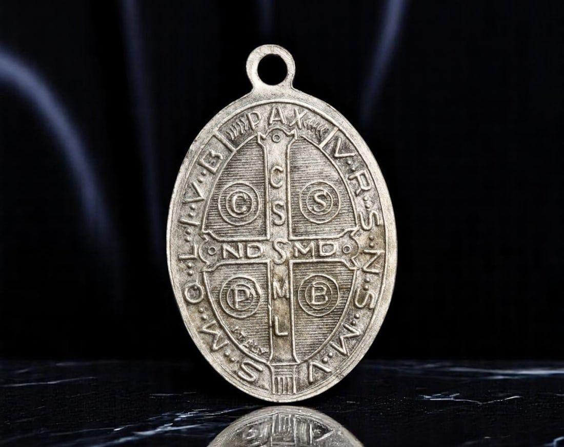 ITALY: Saint Benedict - Pax & Protection Devotional Medal, c.20th Century, 26mm (1 of 2)