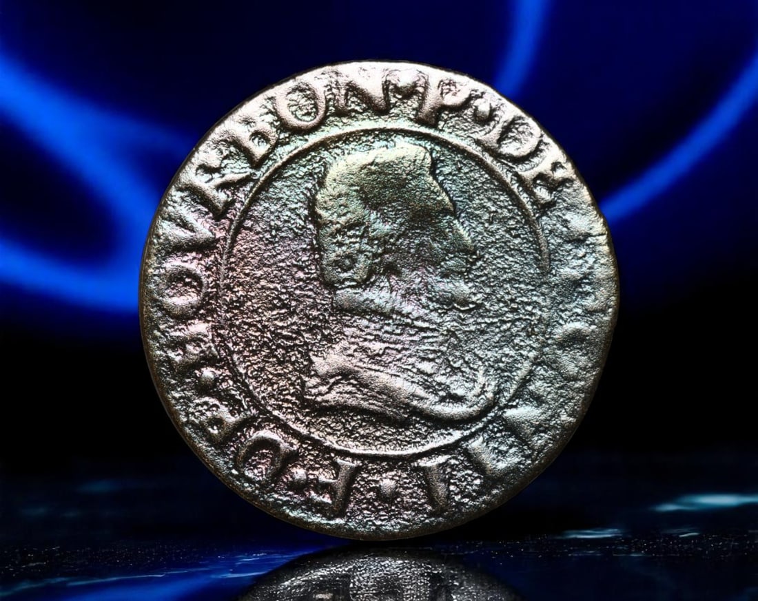 FRANCE/BOURBON DYNASTY: Henri IV - Double Tournois Copper Coin, ca. 1590s, 20mm (1 of 2)