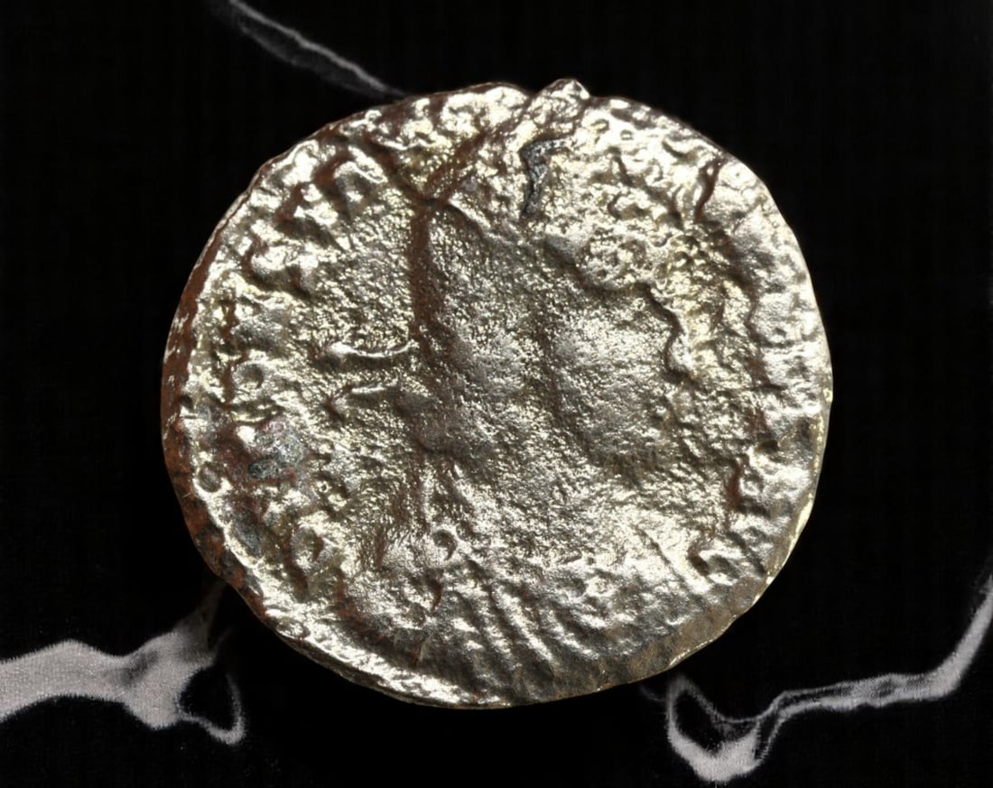 ROMAN EMPIRE: Ancient AE Coin Bronze Issue, 18mm: Issued during one of the most transformative epochs of the Roman Empire, this bronze coin embodies the endurance and adaptability of Roman statecraft across centuries. Its compact flan and timeworn su