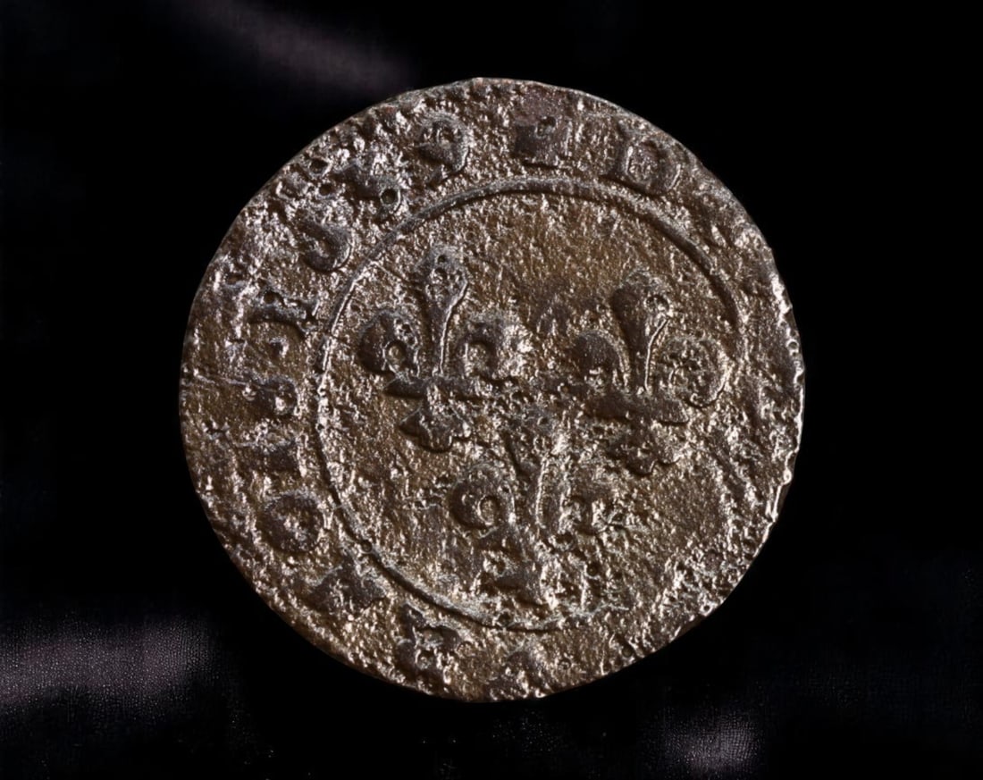 FRANCE: Louis XIV - Royal Authority Fleur-de-Lis Liard Coin, 1659, 20mm (1 of 2)