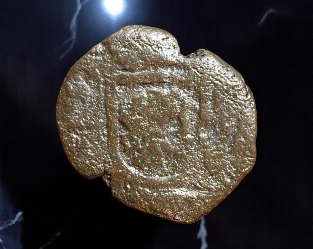 SPAIN: Carlos II - Imperial Decline Cast Copper 2 Maravedis Coin, ca. 1680 Trujillo Mint, 22mm: Struck during the waning decades of Habsburg rule in Spain, this cast copper 2 Maravedis coin reflects the austere economic and imperial conditions of Carlos II's reign. Bearing the hallmark square-an