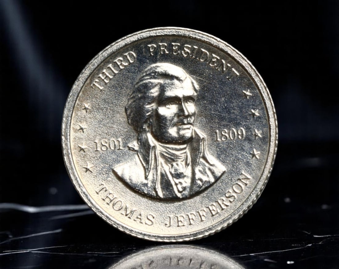 FRANKLIN MINT: Thomas Jefferson - Republican Enlightenment Miniature Silver Coin, 1801-1809 USA 10mm (1 of 2)