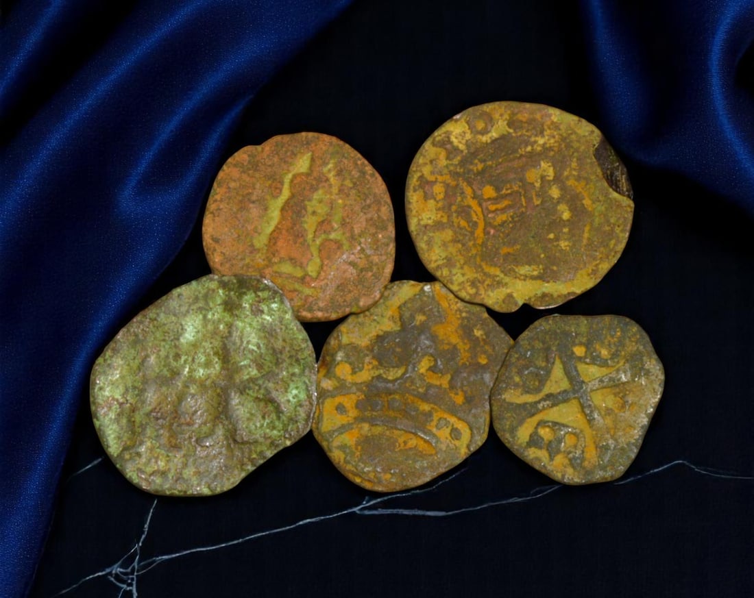 EUROPE: Feudal Realms - Lot of 5 Medieval Bronze Coins, 10th-14th Century, 10-12mm: A rare and compelling collection of five bronze coins from the heart of medieval Europe, this group transports us to an era of fragmented realms and shifting allegiances. Struck between the 10th and 1